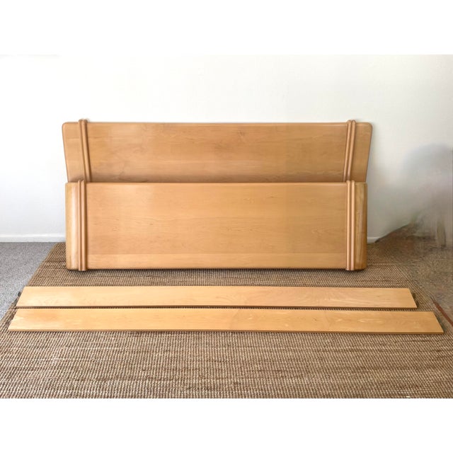 Vintage Heywood Wakefield Airflow Style King Headboard Footboard Bed Frame Wheat Mid Century Modern Art Deco Style For Sale - Image 11 of 18