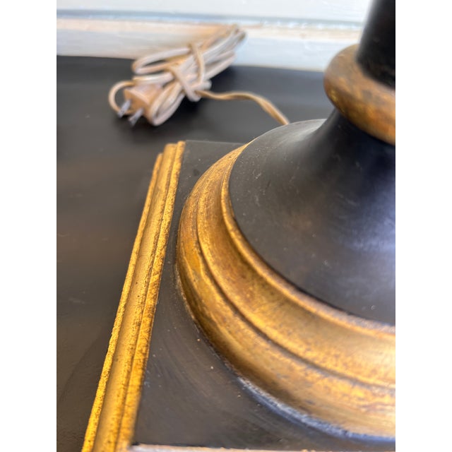 Vintage Italian Wooden Ebonized & Parcel Gilt Tall Table Lamp With New Drum Shade For Sale - Image 10 of 15