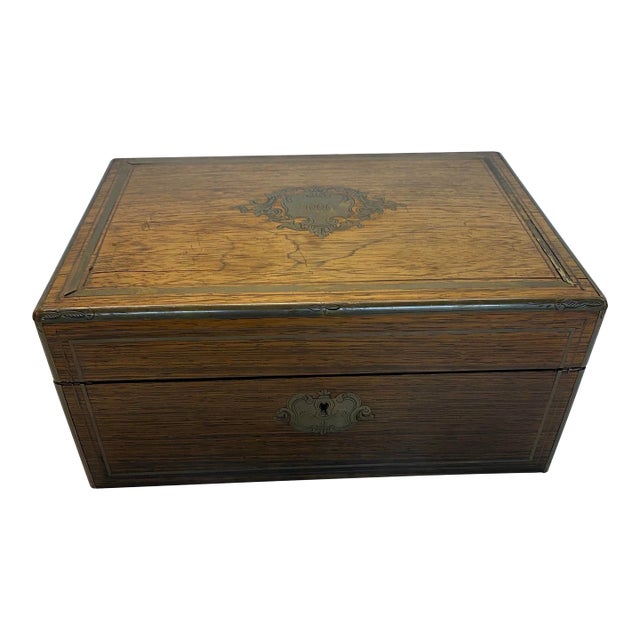 19th Century Brass Inlaid Rose Wood English Vanity Box | Chairish