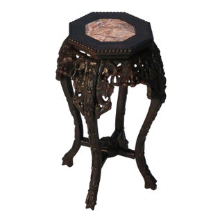 Antique Chinese Carved Rosewood Rouge Marble Top Table For Sale