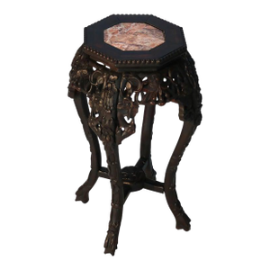 Antique Chinese Carved Rosewood Rouge Marble Top Table