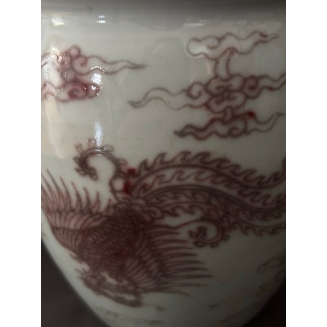 Chinese Underglaze Copper Red Porcelain Phoenix Planter Jar For Sale - Image 4 of 8