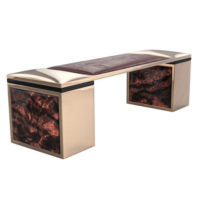 "Incurvato" Bench with Bronze and Burl Walnut, Hand Made Bizimyer Furniture. Unmatched. Unrivalled. Designed by Hasan...