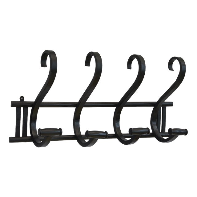Vintage Ebonised Bentwood Coat Rack Coat Hooks, 1940 For Sale