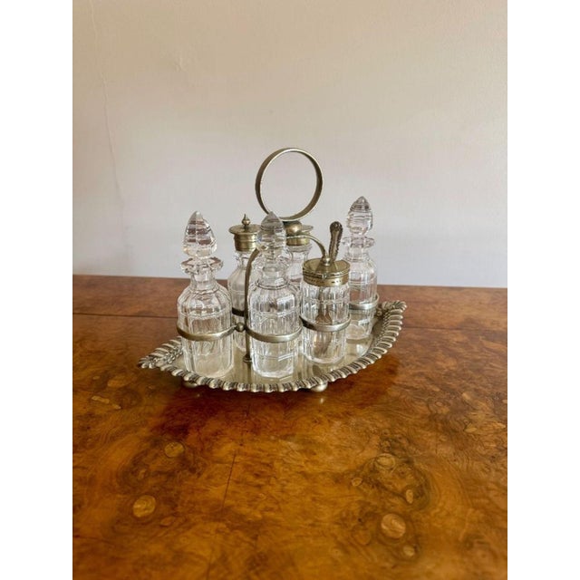 Silver Antique Edwardian Silver-Plated Bottle Cruet Set, 1900, Set of 7 For Sale - Image 8 of 8