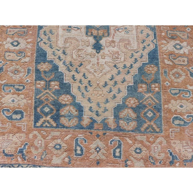 Antique Turkish Oushak Rug in Rich Blues and Earth Tones For Sale - Image 4 of 10