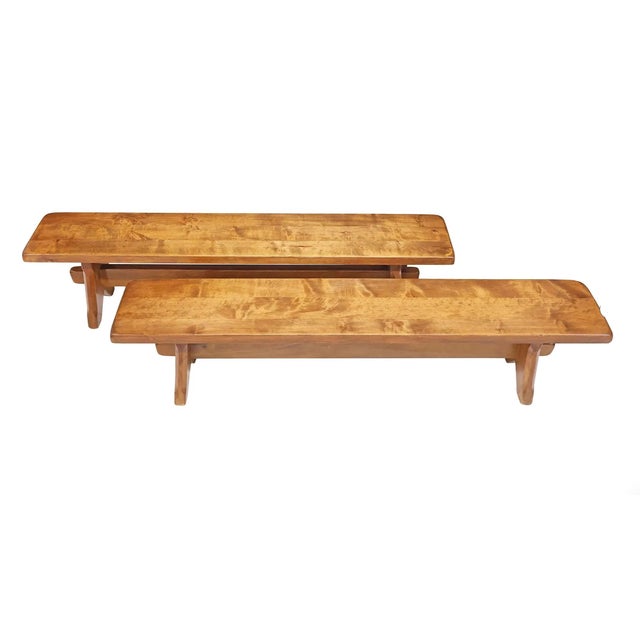 Pair of Vintage French Walnut Benches For Sale - Image 4 of 7