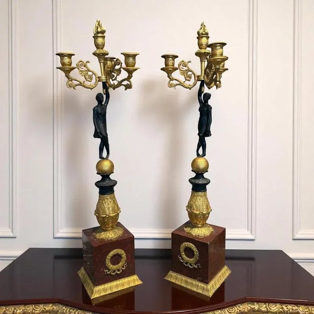 Metal Early 19th Century Empire Gilt and Patinated Bronze Candleholders, Set of 2 For Sale - Image 7 of 13
