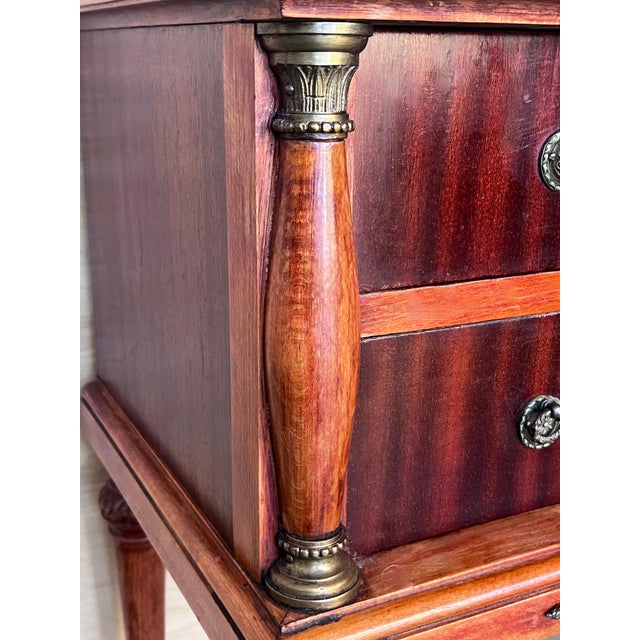 Brown 20th Century Pair of French Raspberry Red Wooden Two drawers Nightstands For Sale - Image 8 of 18