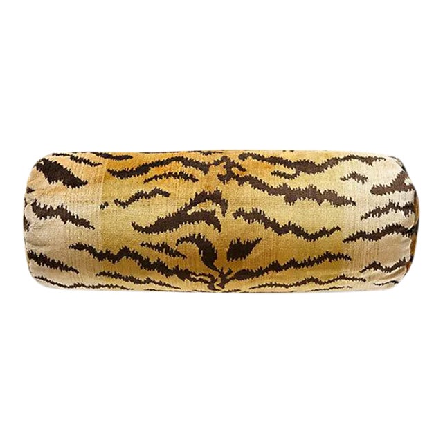The House of Scalamandré Tigre Bolster, Ivory, Gold & Black For Sale