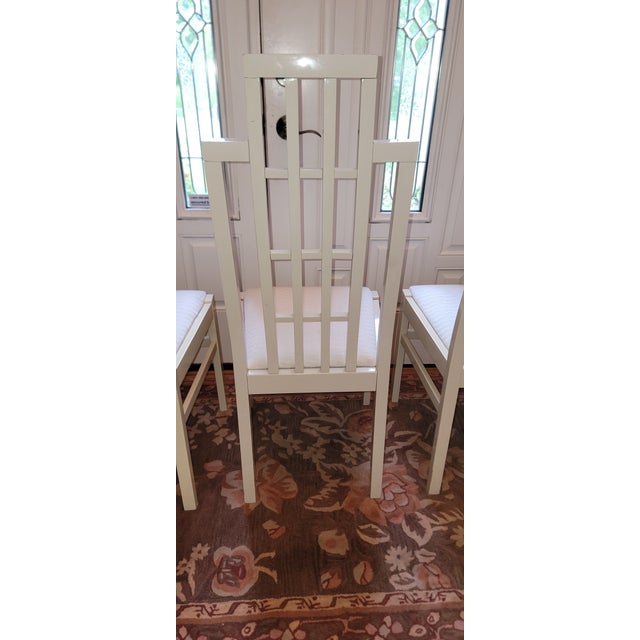 Abel Gonzalez White Lacquer Modern Tall Back Dining Room Chairs For Sale - Image 13 of 18