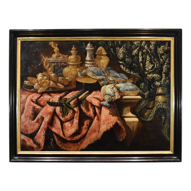 Antonio Tibaldi, Still Life with Rug, 1660, Oil on Canvas, Framed For Sale