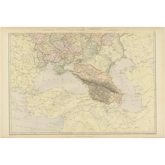 Antique Map of Southern Russia and the Caucasus, 1882 For Sale