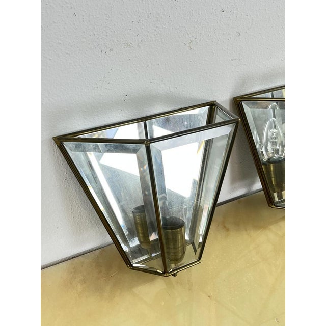 Mid-Century Modern Brass and Glass Mirror Wall Lamps, 1950s, Set of 2 For Sale - Image 15 of 16