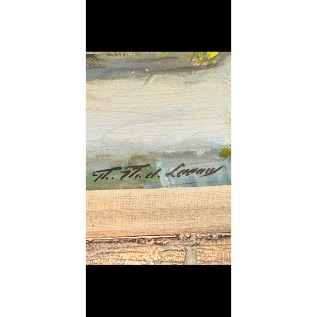 A serene mid-century Dutch stable interior by Thomas (Th.) de Leeuw, capturing two horses at rest in a rustic barn...