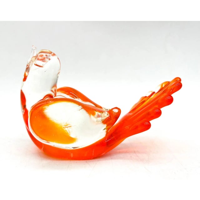 Orange Orange & Clear Murano Sommerso Glass Bird – 20th Century – Italian Modern / Collectible Glass For Sale - Image 8 of 10