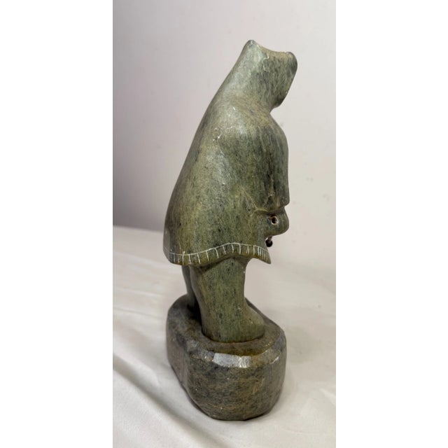 Green Vintage Hand Carved Soapstone Canadian Figure Dimu Eskimo Sculpture Inuit Statue For Sale - Image 8 of 12