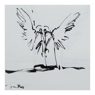 Contemporary Minimalist Figurative Angel Ink Drawing by Jose Trujillo For Sale