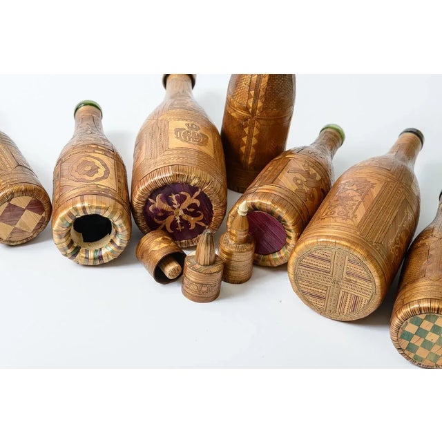 Napoleonic Collection of Straw Art on Glass Bottles, 18Th C. Set of 7 For Sale - Image 11 of 12