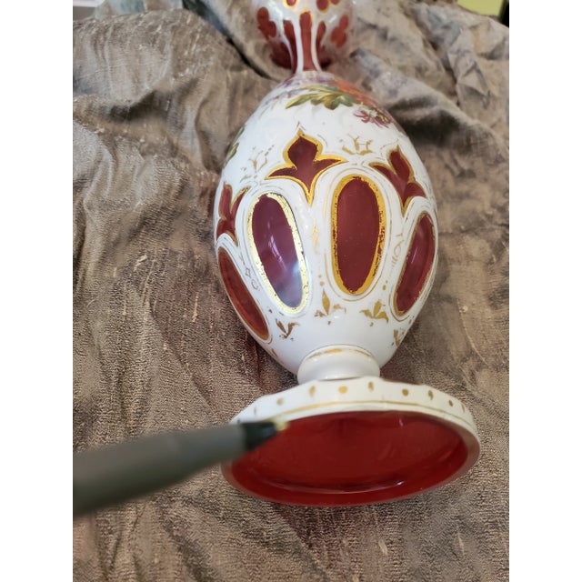 Pair of Antique Bohemian Glass Moser Vases Ruby Overlay For Sale - Image 10 of 11