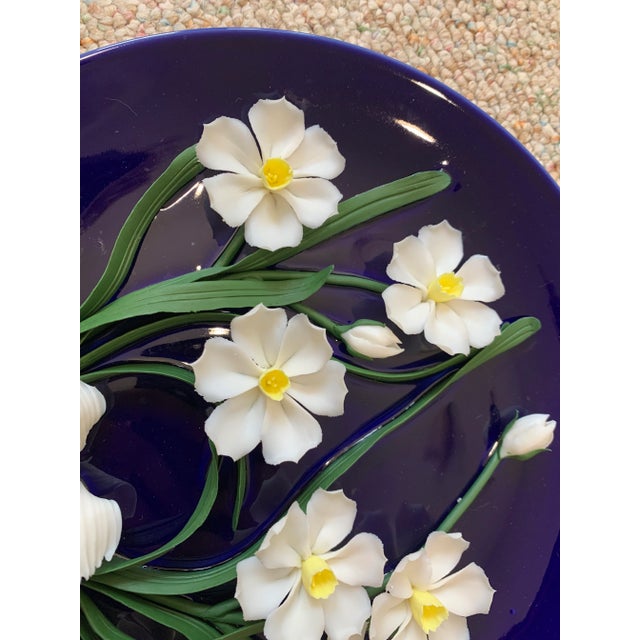 Vintage Ceramic Flower Plate For Sale - Image 10 of 12