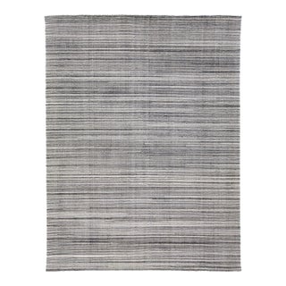 Modern Apadana's Groove Handmade Gray Bamboo/Silk Rug With Stripe Motif For Sale