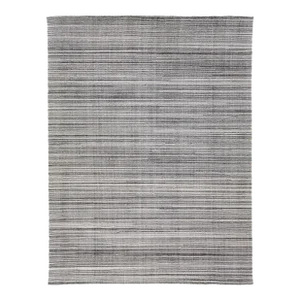 Modern Apadana's Groove Handmade Gray Bamboo/Silk Rug With Stripe Motif
