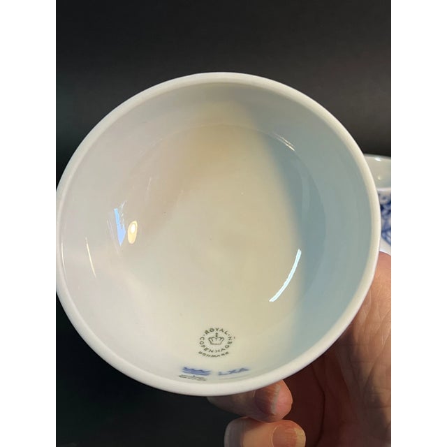 Royal Copenhagan Vintage MCM Royal Copenhagen Blue Fluted Half Lace Porcelain Sugar Pot Creamer Set For Sale - Image 4 of 8