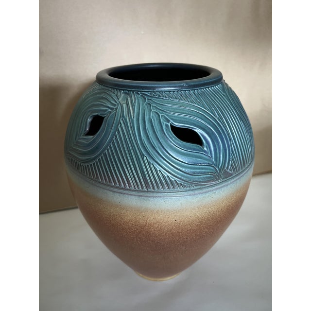 Mark Untener Large Carved & Pierced Studio Pottery Vase, 1990s For Sale In San Francisco - Image 6 of 8