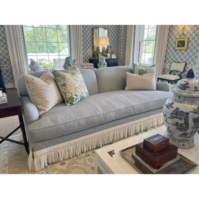 This custom English Roll Arm Sofa was featured in the Pasadena Showcase House of Design and exemplifies timeless elegance...