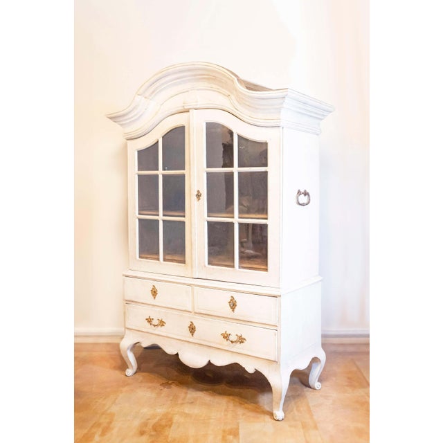 1760s Period Rococo Swedish Cabinet with Glass Doors, Bonnet Top and Cabrioles For Sale - Image 10 of 11