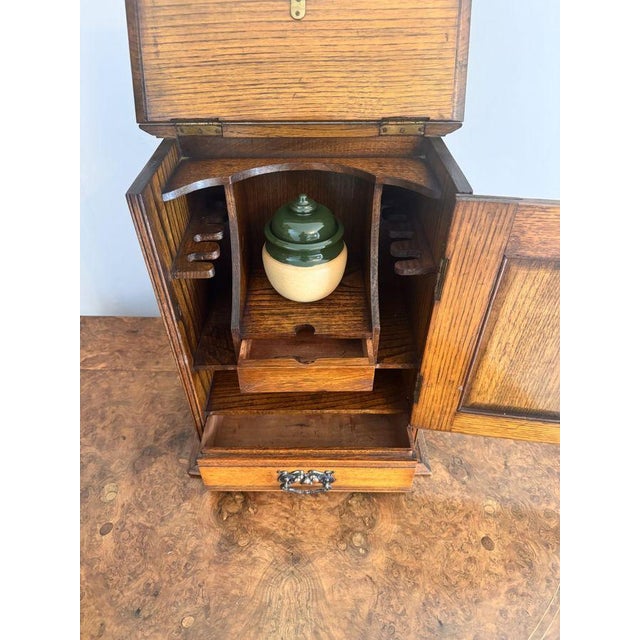 Antique Art Nouveau Golden Oak Smoker's Cabinet, 1920, Set of 2 For Sale - Image 4 of 7