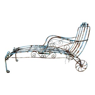 30's Wrought Iron Art Nouveau Style Chaise Fully Extended For Sale