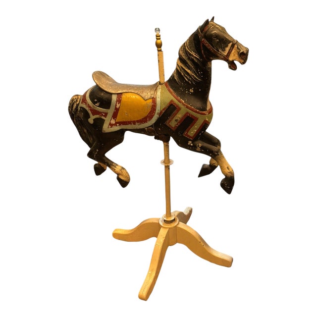 Antique American Cast Metal Carousel Horse | Original Paint | Display Stand For Sale