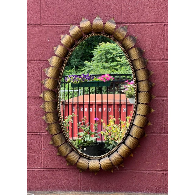 Large Oval Spanish 1950's Gilt Metal Sunburst Mirror For Sale In New York - Image 6 of 12