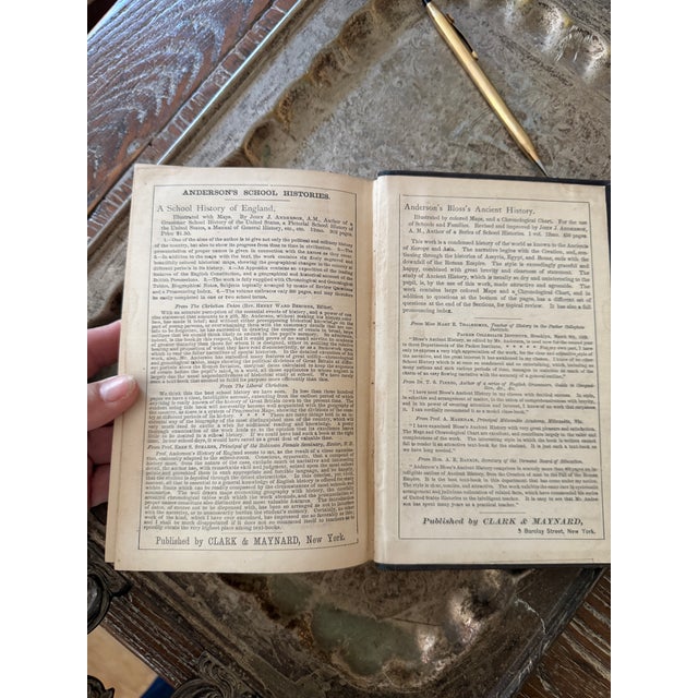 Late 19th Century 1871 a Manual of General History by John J. Anderson, Antique School History Book With Hand-Colored Maps For Sale - Image 5 of 10