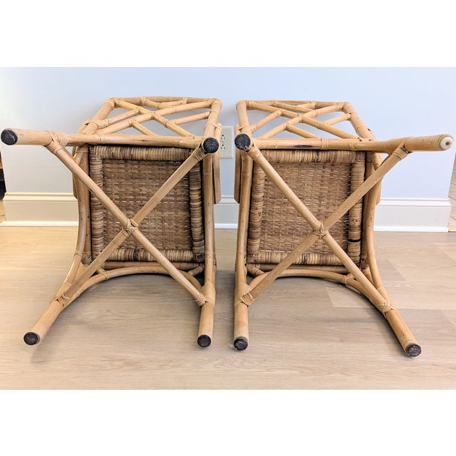 Vintage Chippendale Bamboo Chairs Natural Fretwork Cane Seat For Sale - Image 11 of 16