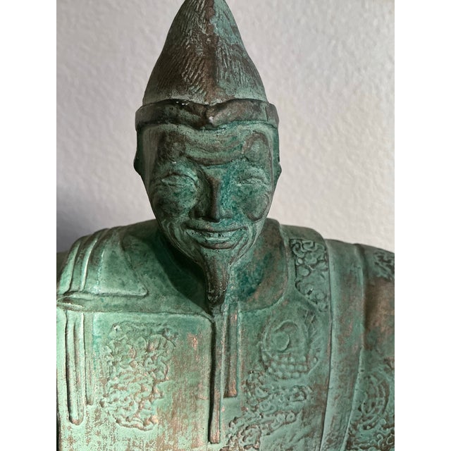 Japanese Austin Productions Japanese Noh Dancer Sculpture in Verdigris Finish, Circa 1981 For Sale - Image 3 of 12