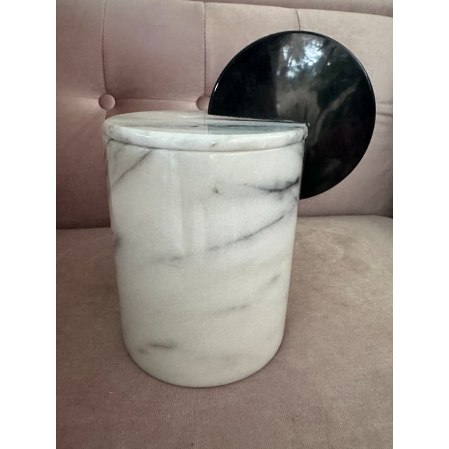 Modern Modern White Marble Decorative Canister/Storage Jar With Sculptural Lid For Sale - Image 3 of 12
