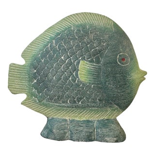 Vintage Vibrant Hand Carved and Hand Painted Wooden Fish Sculpture For Sale
