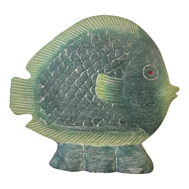 Vintage Vibrant Hand Carved and Hand Painted Wooden Fish Sculpture For Sale
