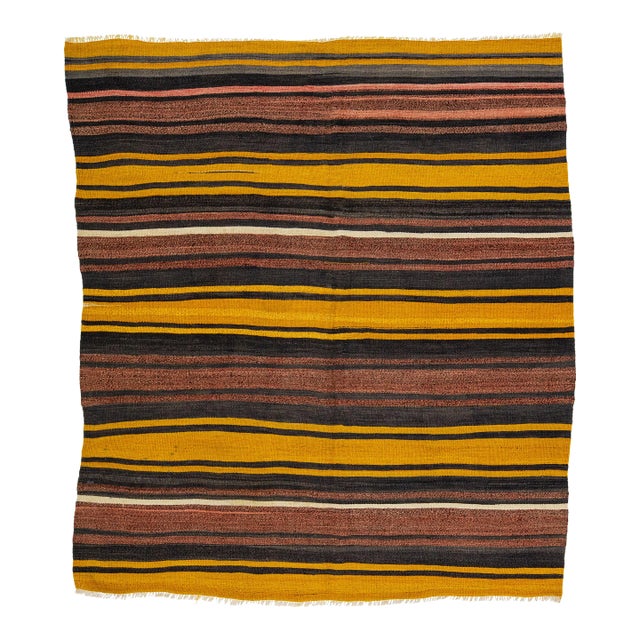 1960s Vintage Kilim Handmade Multicolor Geometric Wool Rug For Sale