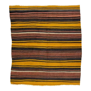 1960s Vintage Kilim Handmade Multicolor Geometric Wool Rug