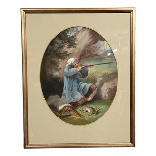 English School, Unknown, The Poacher, 1800s, Watercolor on Paper, Framed For Sale