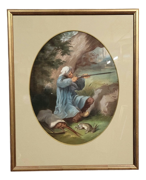 English School, Unknown, The Poacher, 1800s, Watercolor on Paper, Framed