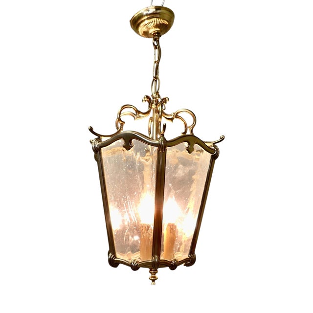 Large French Rococo Style Brass Lantern, 1960 For Sale