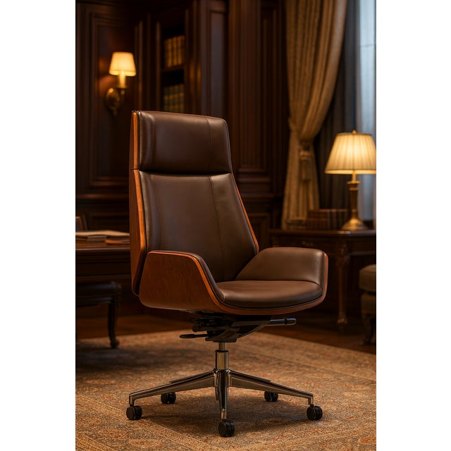 A commanding presence with timeless sophistication, this stunning executive office chair blends rich walnut-finished wood,...