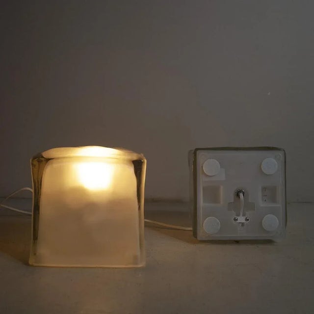 Cube-Shaped Table Lamps in Satin Glass, Late 1970s, Set of 2 For Sale - Image 4 of 7