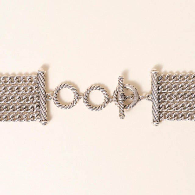 David Yurman Sterling Silver Belmont Drape 5 Row Curb Chain Necklace For Sale - Image 4 of 4