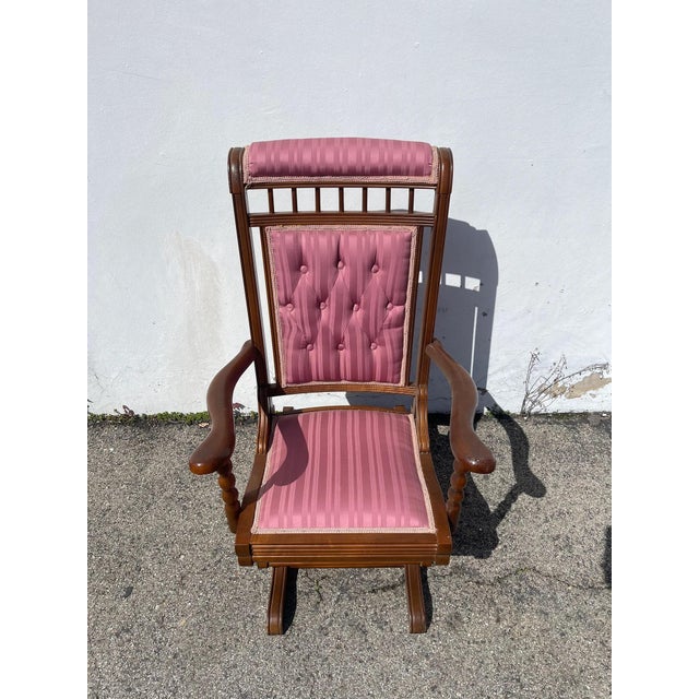 French Early 20th Century Antique Traditional Spindle Wood Rocking Chair For Sale - Image 3 of 10